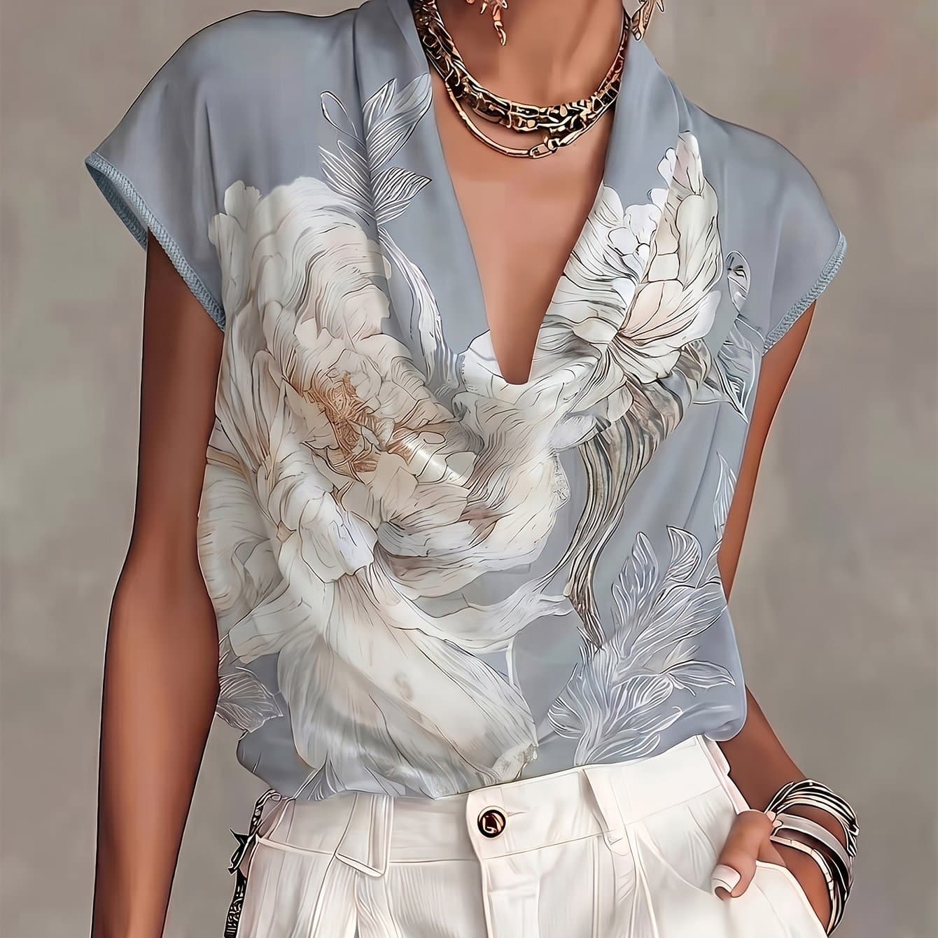 TEMU Plmm 2026 Spring/summer New Retro Floral V-neck Women's Blouse Shirt
