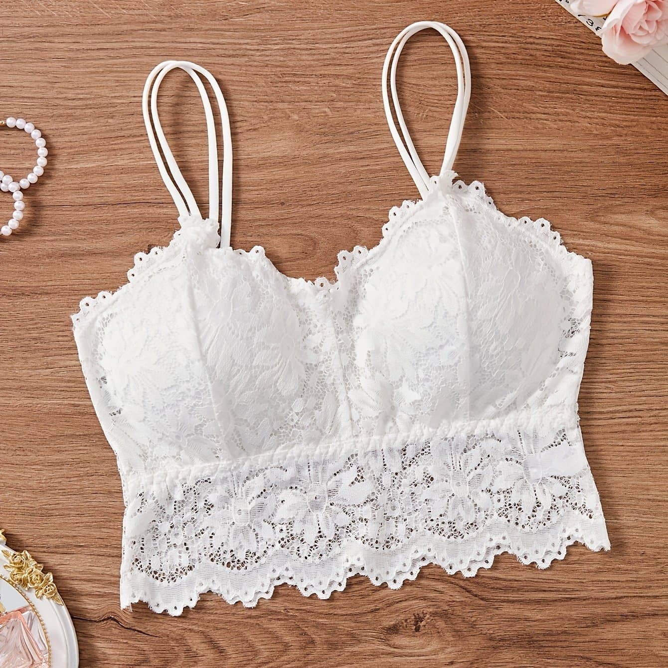 TEMU Lace Trim Sexy Backless Wireless Removable Padding Bra