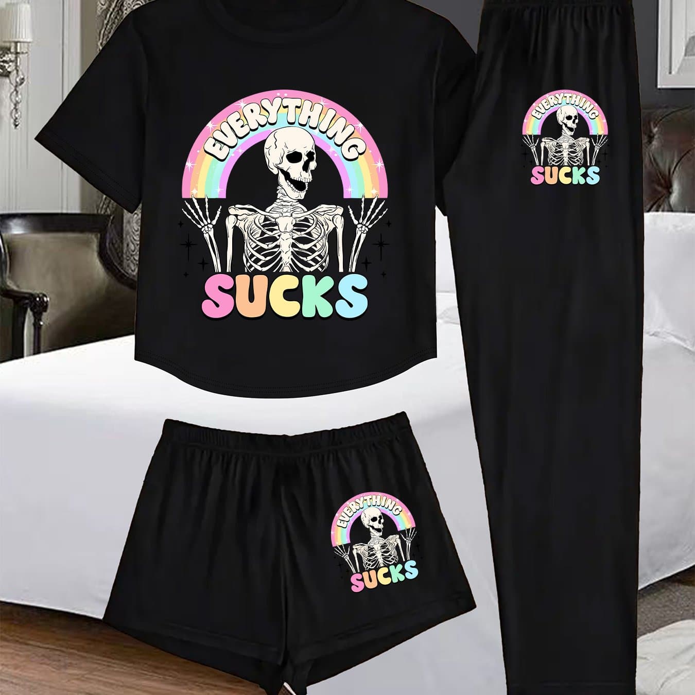 TEMU (standard 1002# Set) Women'-piece Loungewear Set, Printed Design Women'-piece Pajama Set, Comfortable Apparel