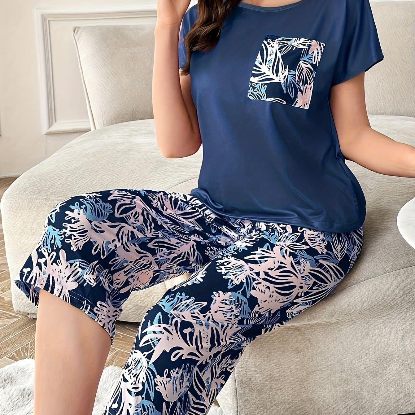 TEMU Women's Bermuda Shorts And Short Sleeve Printed Pajama Set