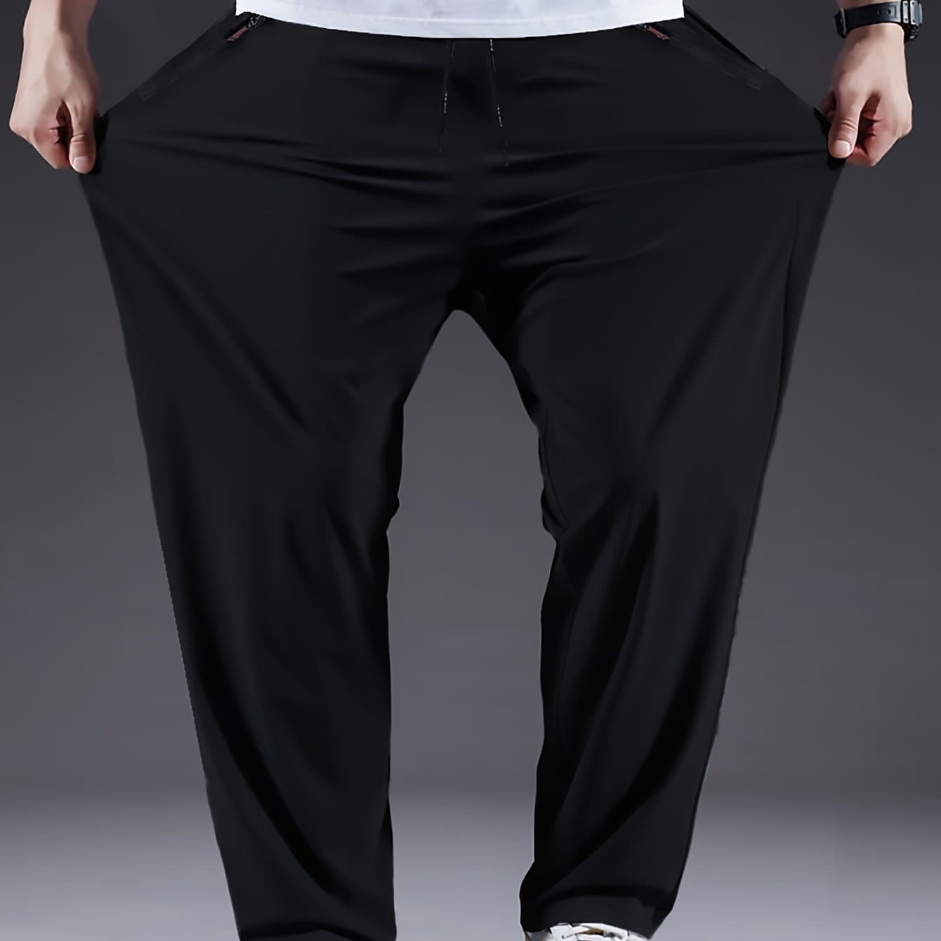 TEMU Men's Plus-size Summer Long Pants That Are Moisture-wicking, Quick-drying, Comfortable, Stylish, And Casual, Suitable For Larger Individuals And Perfect For Sports, Plus Size