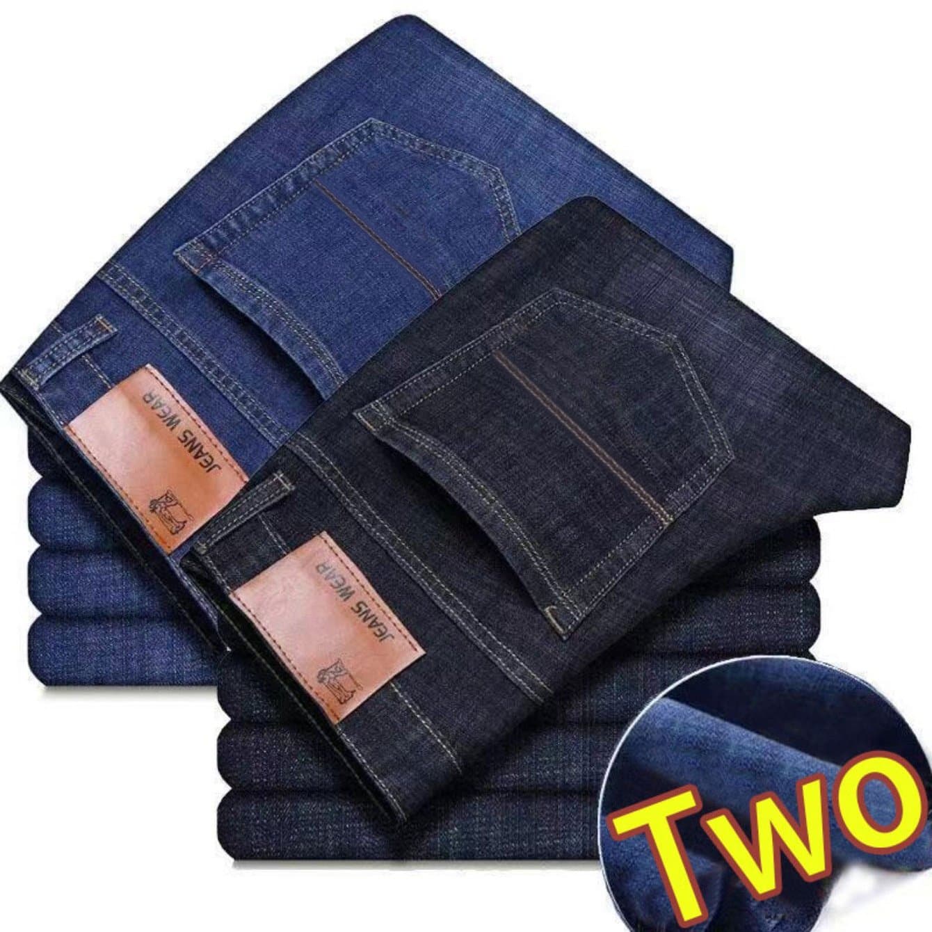 TEMU [two ] 2025 New Elastic Thickened High Waist Men's Jeans Men's Straight Tube Loose Youth Men's Clothing