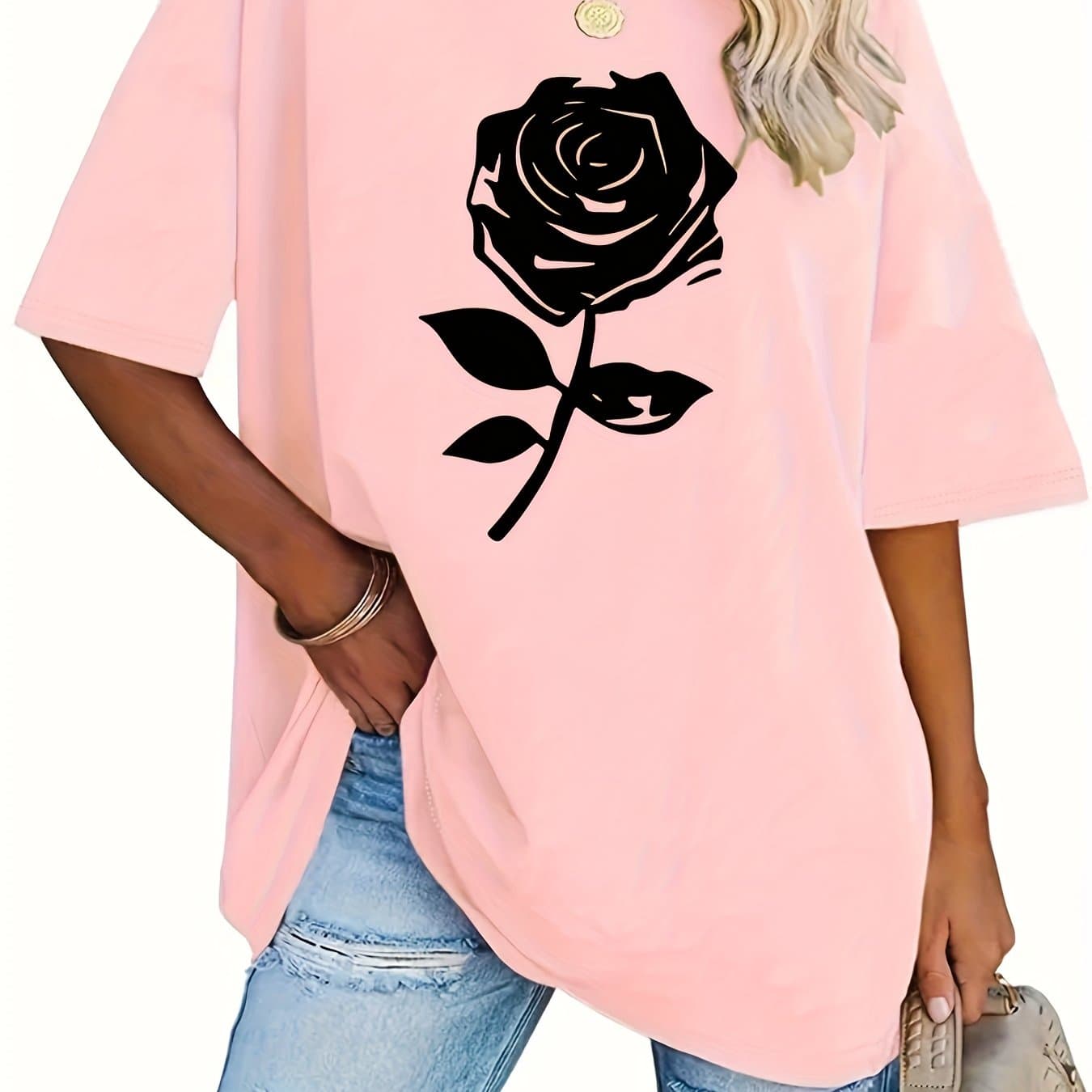 TEMU Plus Size - Plus Size - Western Size Round Neck Short Sleeve T-shirt
