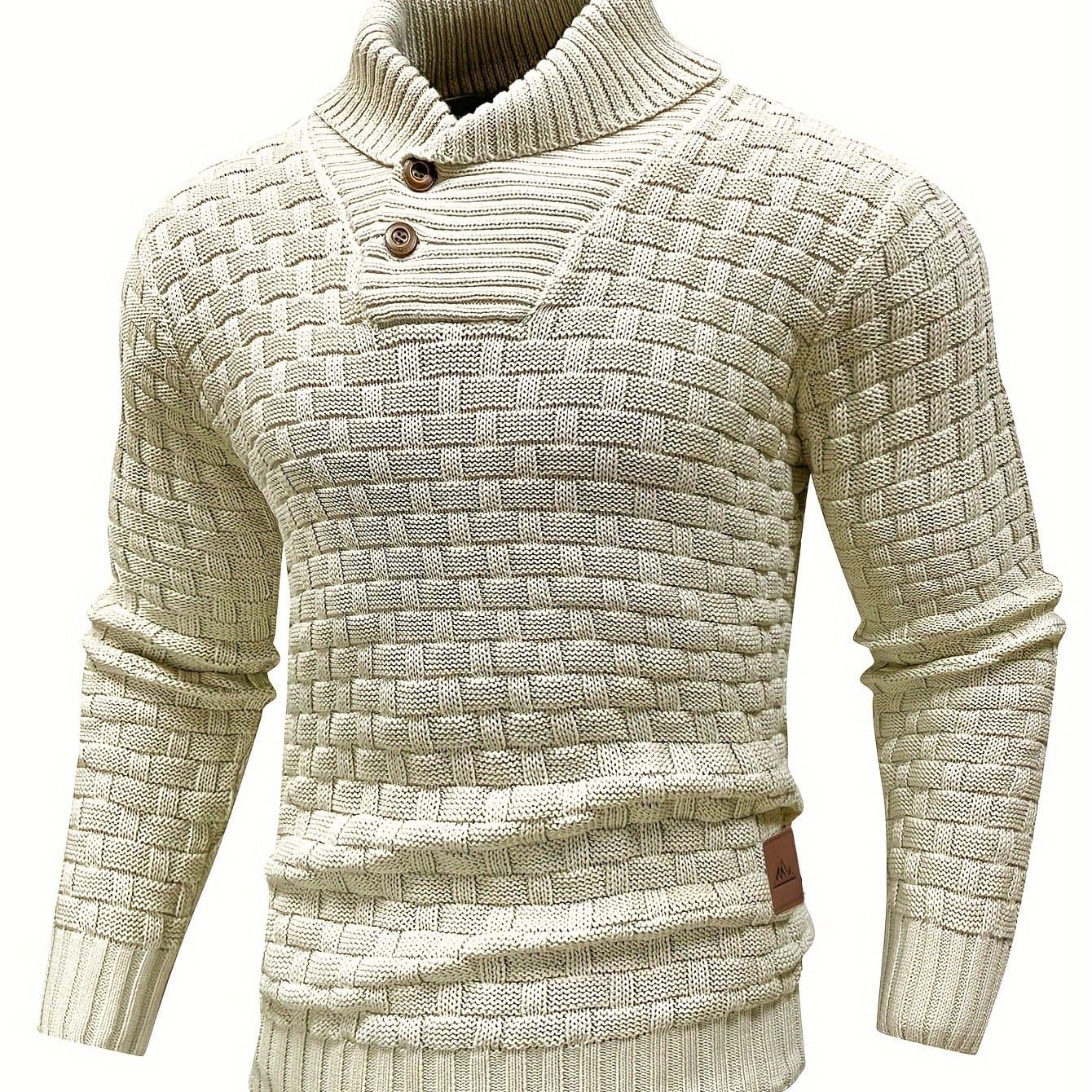 TEMU Men's Commuter Business Casual Waffle Lapel Button Up Sweater