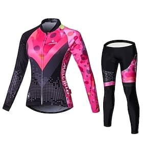 Femmes Maillot et Collant Velo Cyclisme manche longue VTT Vélo tout terrain Cyclisme sur route Automne Hiver Jaune Rouge Bleu À Motifs Classique Britannique Gr
