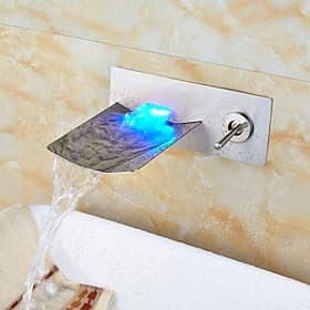 Rubinetto Lavabo Bagno - Led / A Parete / A Cascata Nichel Spazzolato A Parete Due Fori / Monocomando Due Fori Rubinetteria Vasca