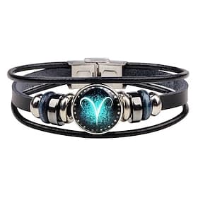 1pcs Men's Leather Bracelet 12 Constellation Vintage Punk Black Zodiac Rock Hip Hop Bracelet Jewelry