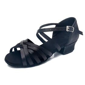 Girls' Latin Dance Shoes – Black and Tan Strappy Ballroom Sandals with Low Heels  Suede Sole for Salsa, Tango, and Performance