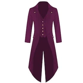 Men's Winter Jacket Winter Coat Coat Party V Neck Punk  Gothic Jacket Outerwear Solid Colored Green Purple Red / Long Sleeve / Long