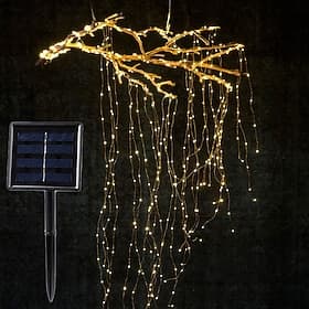 Solar-Lichterketten für den Außenbereich, 10 Stränge, 2 m, 200 LEDs, wasserdicht, funkeln, sternenklar, Fee, Zweig, Kupfer, Wasserfall, Licht für Gartenzaun, B