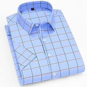 Men's Dress Shirt Plaid Shirt Collared Shirt Button Up Shirt Plaid / Check Wedding Daily Blue Short Sleeve Clothing Apparel Print