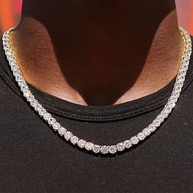 Men's 1PC Cuff Links Chain Necklace Long Necklace Party Evening Masquerade Tennis Chain Pave Punk Blinging Silver Golden