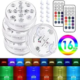Underwater Submersible LED Pool Pond Lights 1/2/4 Packs with Remote RF Waterproof with Magnets Suction Cups Color Changing Fountain Lights Battery Operated