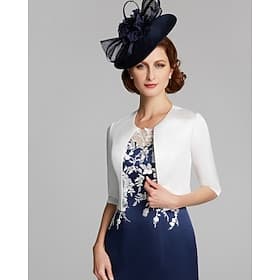 Boléro pour femmes Manteau de mariage pour les invités de la mère Wraps  Manteaux  Vestes Pure Basique Satin Wraps de mariage mi-sleeve avec couleur unie pour