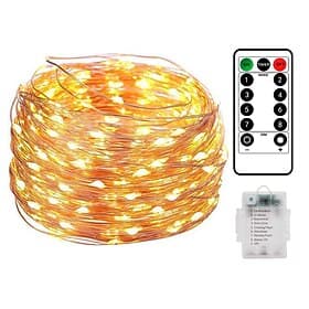 10M 100LED LED Fe Lys LED Lyskjede Vanntett Fjernkontroll 8 Funksjon Kobbertråd Utendørs AA Batteridrevet Bryllup Bursdagsfamiliefestrom Dekorasjon Uten Batter