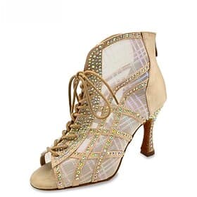 Chaussures de danse latine à lacets et strass pour femmes – Sandales à talons hauts pailletés pour salsa, soirées et compétitions