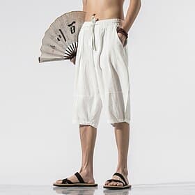 Men's Shorts Linen Shorts Summer Shorts Beach Shorts Capri Pants Patchwork Drawstring Plain Comfort Breathable Calf-Length Home Daily Basic Chinoiserie Loose F