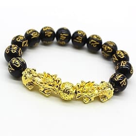 bracelet feng shui black obsidian wealth bracelet for women men adjustable elastic 14mm bead