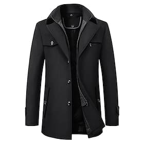 Men's Winter Coat Wool Coat Overcoat Short Coat Business Casual Fall  Winter Wool Blend Outerwear Clothing Apparel Basic Solid Colored Notch lapel collar Zippe