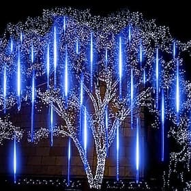 LED Falling Rain Lights 11.8 inch 8 Tubes 144 LED Rain Drop Lights Outdoor Icicle Snow Meteor Shower Lights for  Wedding Party Holiday Garden Decoration