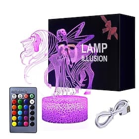 Unicorn 3D Night Light for Kids Illusion Lamp Kids 16 Colors Changing Lamp Smart Touch Remote Control Party Supplies as Birthday Xmas Gift Idea for Girls Boys