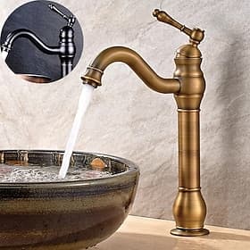 Badezimmer-Waschbecken-Mischbatterie, Kugel aus antikem Messing, 360 drehbarer Waschtisch-Wasserhahn mit einem Griff, für die Deckmontage, traditionelle Waschr