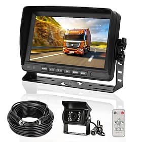 Rear View Camera Kit with 7 LCD Monitor 120 Wide Angle Rearview Camera IP68 Waterproof 18IR Night Vision Reversing Camera for Truck Trailer Bus Van Agriculture