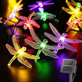 Outdoor Solar String Light Solar LED Fairy String Lights 6.5m Dragonfly 30LEDs Warm White Colorful White 8 Mode Outdoor Waterproof Wedding Patio Garden House D