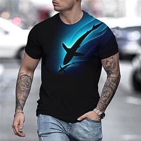 Herren Tiermotiv Hai Grafikdrucke Hemd T Shirt T-Shirt Lustige T-Shirts Kurzarm T-Shirt 3D-Druck Rundhals Hemd Designer Lässig Große Größen Täglich Ferien Schw
