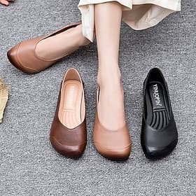Women's Comfortable Slip-On Wedge Shoes – Classic Faux Leather Design for Office or Casual Wear