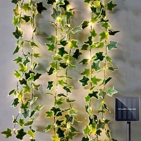 Outdoor Solar String Light Solar LED String Lights 8 Modes Outdoor Light Waterproof 2M Leaf Fairy 20LEDs Warm White Christmas New Year Party Garden Home Decora