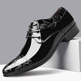 Herrenschuhe aus Lacklederimitat mit Prägung – schwarze formelle Oxford-Schuhe zum Schnüren für Hochzeiten, Partys und Veranstaltungen