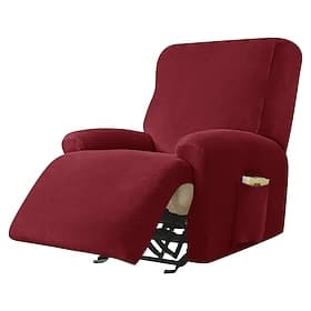 Stretch Velvet Recliner Couch Cover Burgundy , 4-Piece Soft Sofa Cover, Sofa Slipcover with Elastic Loop, Washable Furniture Protector for Kids, Pets, Dogs, Ca