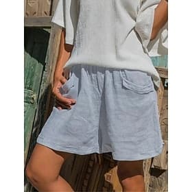 Women's Normal Bermuda shorts Faux Cotton Linen Shorts Summer Shorts Casual / Sporty Short Mid Waist Plain Pocket Elastic Waist Soft Breathable Inelastic Weeke