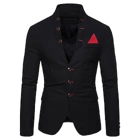 Men's Jacket Blazer Wedding Business Thermal Warm Pocket Fall Winter Solid Color Color Block Business Casual Stand Collar Regular Regular Fit Black White Red N