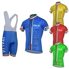 Herren Radtrikot mit Trägershorts Kurzarm Mountainbike MTB Straßenradsport Sommer Frühling Herbst Gelb Rot Himmelblau Grafik Gemustert Buchstaben  Zahlen Itali