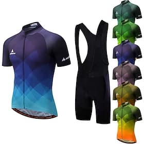 Homme Maillot et Cuissard Avec Bretelles Velo Cyclisme Manche Courte VTT Vélo tout terrain Cyclisme sur route Été Printemps  Automne Automne Noir Blanche Jaune