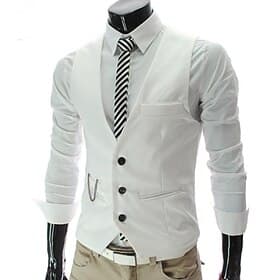 Men's Suit Vest Waistcoat Formal Wedding Work Business / Ceremony / Wedding Fashion 1920s All Seasons Polyester Solid Colored V Neck Slim Wine Black White Navy