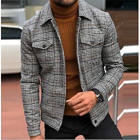 Herren Trucker Jacke Freizeitjacke Täglich Ausgehen Windundurchlässig warm halten Tasche Herbst Winter Plaid / Karomuster Strassenmode Brautkleider schlicht Um