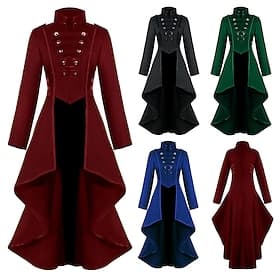 Retro Vintage Punk  Gothic Medieval Coat Masquerade Tuxedo Vampire Plague Doctor Formal Style Vintage Style Solid Colored Fancy Dress Women's Steampunk Christm