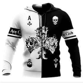 Men's Color Block Skull Graphic Prints Poker Hoodie Hoodies Sweatshirt Designer Sportswear Casual Big and Tall Long Sleeve Hooded Casual Daily Sports Black And