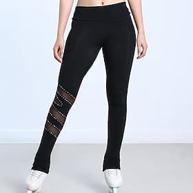 Figure Skating Pants Women's Girls' Ice Skating Tights Leggings Black Fleece Mesh Spandex High Elasticity Training Practice Competition Skating Wear Thermal Wa