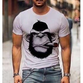 Men's Orangutan T Shirt Tee 100% Cotton Short Sleeve Graphic Shirt White Comfortable Tee Vacation Casual Fashion Designer Clothing