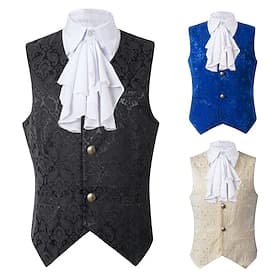 Elegant Retro Vintage Victorian Vest Fake Collars Normal Prince Aristocrat Slim Fit Jacquard V Neck Fancy Dress Men's Carnival New Year Masquerade Queen's Plat