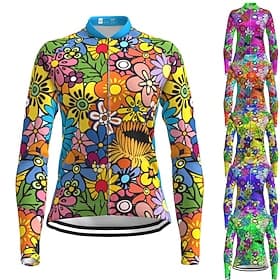 Femmes Maillot de cyclisme Arc-en-ciel Motif Floral LGBT manche longue Cyclisme Maillot Top avec 3 poches arrière VTT Vélo tout terrain Cyclisme sur route Séch