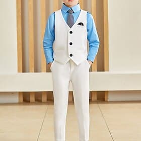 3 Pieces Ring Bearer Suit Boys Kids Suit Formal Suit Suit  Blazer Clothing Set Party Fashion Basic Gentle Solid Color Black White Polyester