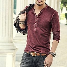 SoftFade™ Men's T Shirt Henley Shirt Long Sleeve Shirt Long Sleeve Plain Classic Casual Muscle Garment Dyed Button-Down Henley Casual Street Holiday Spring   F