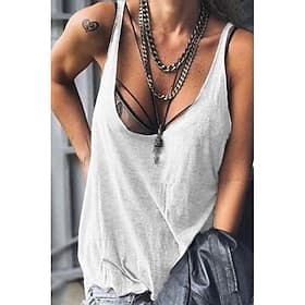 Women's Camisole Tank Top Ladies Basic Classic Sleeveless Regular Tops U Neck Casual Holiday Weekend White Blue Summer