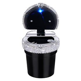 Car Ashtray Portable Bling Cigarette Smokeless Cylinder Cup Holder with Blue LED Light Indicator Car Accessories for Women Ideal for Car Home and Office 1PCS