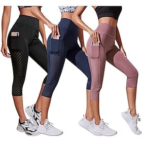 Femmes Pantalon de yoga Poches Latérales Lifting des fesses Contrôle du ventre Taille haute Pilates Entraînement en salle Course Leggings Capri Bas Couleur Uni